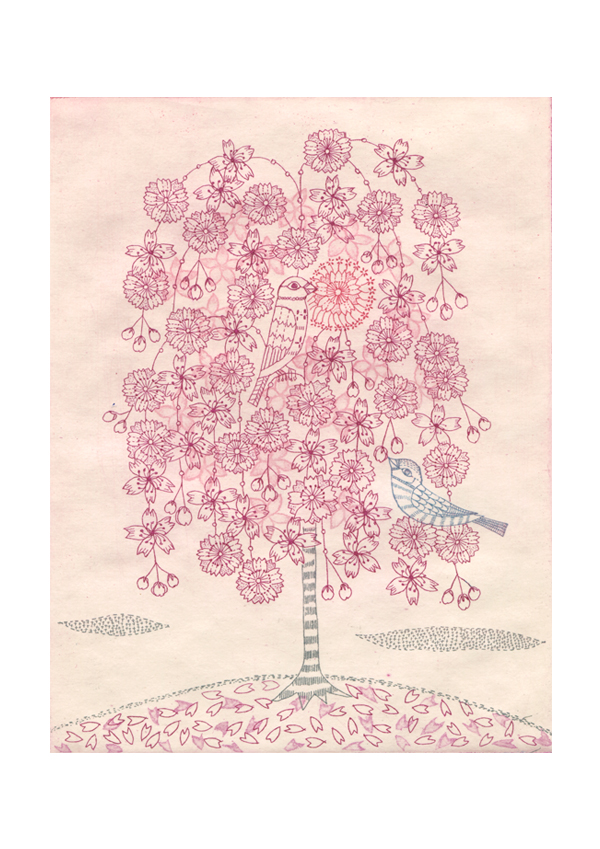 桜の木 ピンク 小鳥