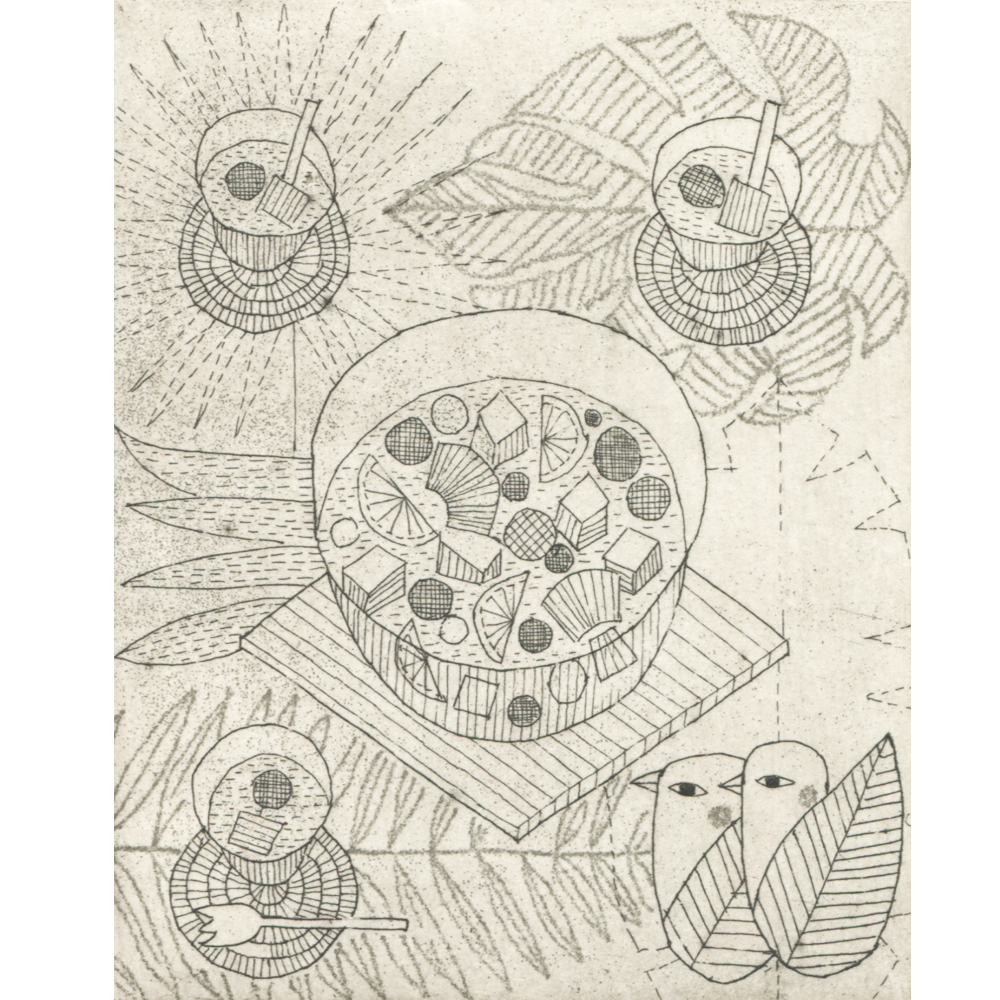 mshop 銅版画 cu03 青い小鳥のかくれんぼ